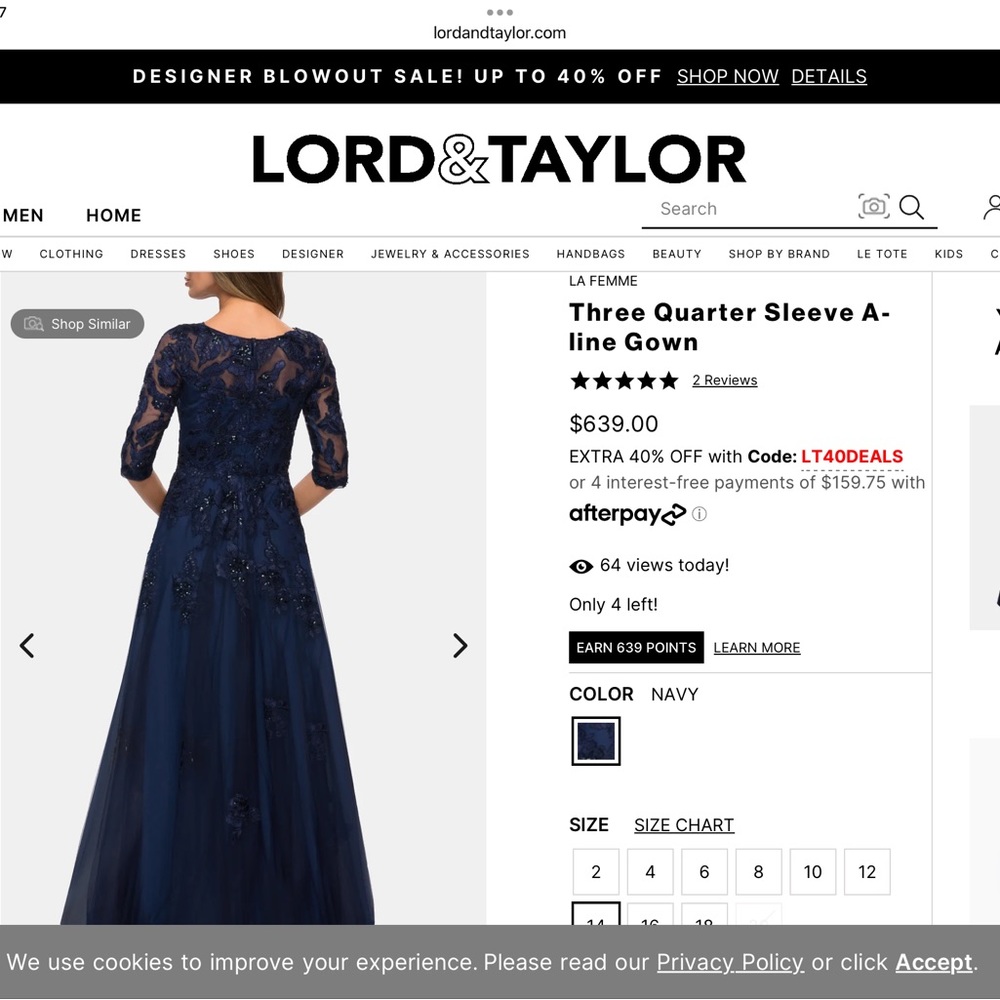 NWT navy Sequin/lace evening gown - Picture 2 of 6
